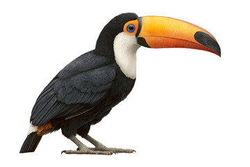 Portrait of a captivating toco toucan featuring a vibrant oversized beak and expressive eyes, showcasing the beautiful plumage of a unique avian species, rendered with exquisite