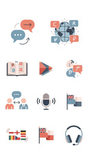Language Translation and Communication Icons Set for Global Understanding.