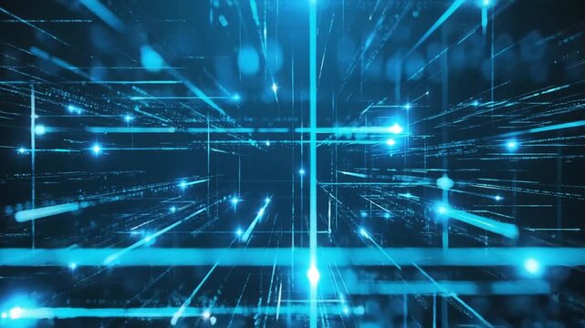 Digital Network Grid: Immersed in a futuristic digital realm, the image showcases an intricate network of luminous data streams weaving through a seemingly infinite cyberspace.