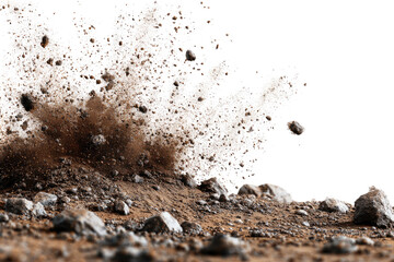 Ground explodes, dirt and rocks eject into air
