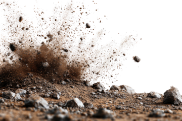 Ground explodes, dirt and rocks eject into air