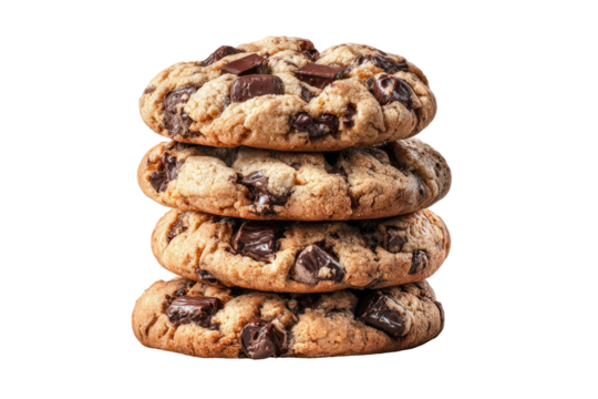 Stack of four chocolate chip cookies