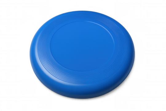 Blue plastic flying disc for outdoor sport and leisure activities, playing games, transparent background