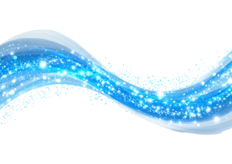 Glittering, flowing blue waves with sparkle accents overlay