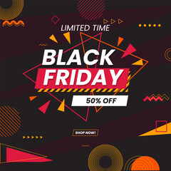 Dynamic Black Friday Flyer with Geometric Triangle Design and Bold Typography on a Vibrant Background