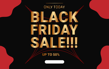 Urgent Black Friday sale announcement in large gold text on a black background with red dynamic lines.