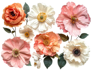 A collection of colorful paper flowers, meticulously crafted with realistic textures and vibrant shades