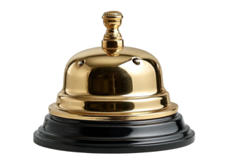 Gleaming brass bell on black base. Simple, elegant