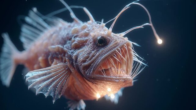 A deep sea anglerfish with its glowing lure, a creature of the dark abyss.