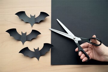hand cut black bat halloween decor from paper