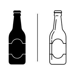 Beer bottles outline and solid with transparent background