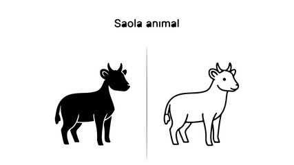 Saola animal silhouette and outline with transparent background