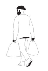 Young Black Man with Dreadlocks Walking away Carrying paper Bags SVG illustration