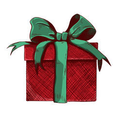 Sketch of a Christmas gift box in color. Vector illustration