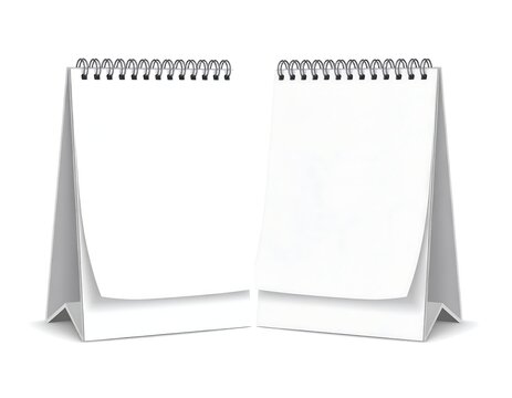 Two blank desk calendars side-by-side, against a stark white backdrop