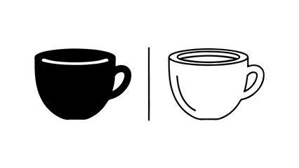 Coffee cups outline and solid with transparent background