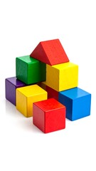 Obraz premium Stacked colorful wooden blocks on a white background