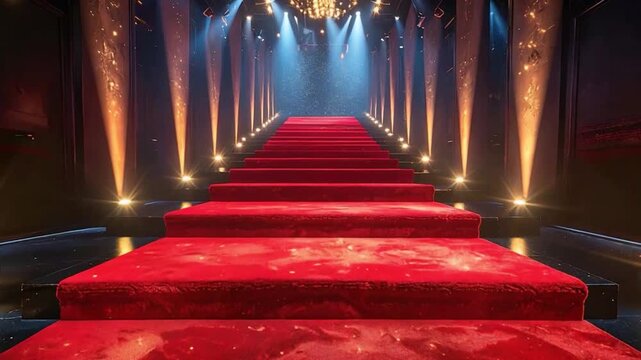 映画祭のレッドカーペットの階段：授賞式：高級感のある宮殿の背景：3D空間