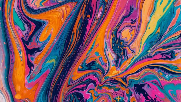 Vibrant fluid art background with stunning swirls of orange, teal, pink, and navy - perfect for modern branding or dynamic website design projects