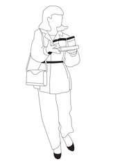 Young Woman Walking with Coffee Tray – To-Go Cups Illustration SVG Vector