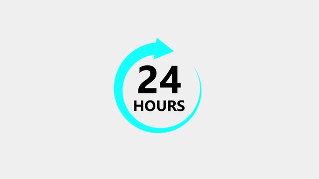 24 Hours Countdown Timer Animation. Stopwatch Clock icon with 24 Hours' Time Management on white Background. 4k video.