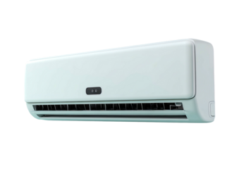 Wall-mounted air conditioner; sleek, white, isolated