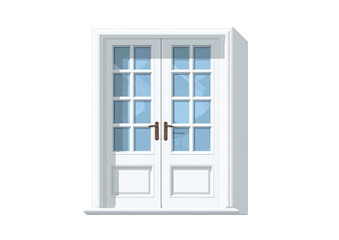 Paneled white double doors; light blue glass