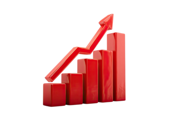 Red graph rising upwards, shiny, on black