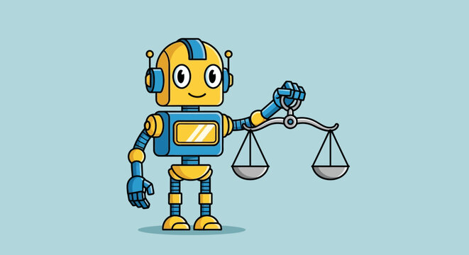 Robot Holding Scales of Justice, Symbolizing Fairness and Impartiality.