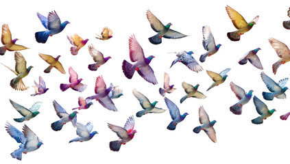 Colorful birds in flight