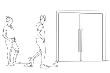 Lines outside of stores concept one-line drawing