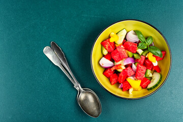 Refreshing watermelon cucumber salad.