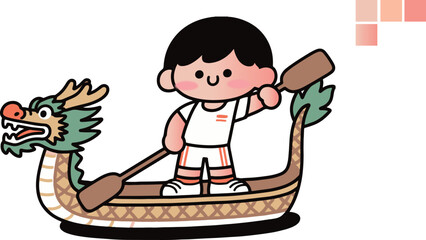 The boy rowing a dragon boat in Cartoon China