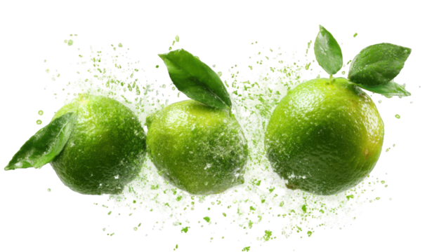 Fresh limes in a splash