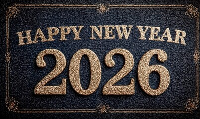Happy New Year 2026 golden text effect on dark blue background