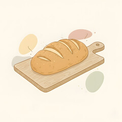 Minimalist hand-drawn illustration of a loaf of bread on a wooden cutting board