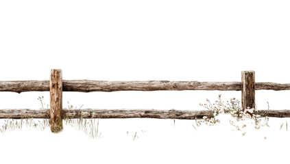 Rustic wooden fence with foliage