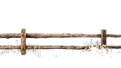 Rustic wooden fence with foliage