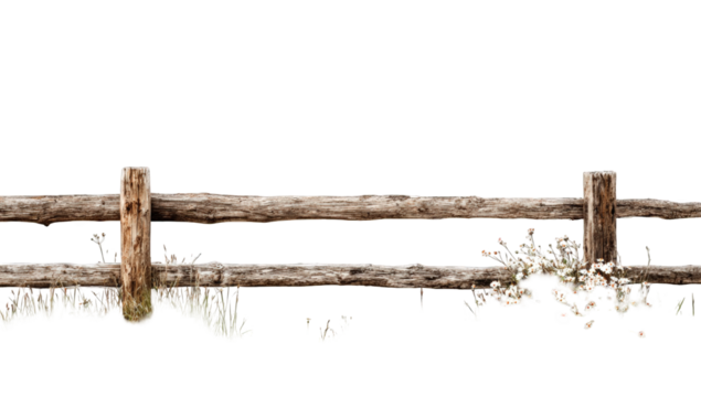 Rustic wooden fence with foliage