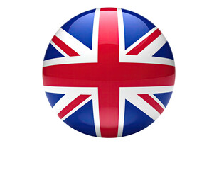 A shiny, spherical rendering of the British flag against a black background