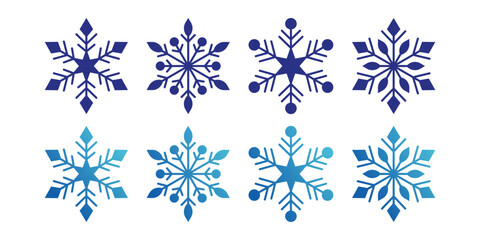 Gradient Blue Snowflake Bundle for Christmas Winter Holiday Decoration and Frozen Season Art
