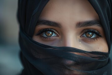 Naklejka premium Portrait of a muslim woman with beautiful eyes wearing a black niqab