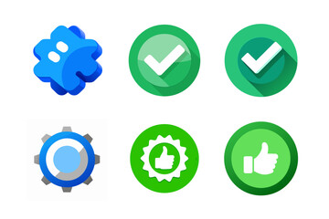 Modern Icon Set Featuring Gear Tick Mark Like and Abstract Shapes Great for User Interface Design and Application Development