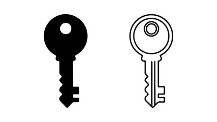 Key icons with outline and solid fill with transparent background