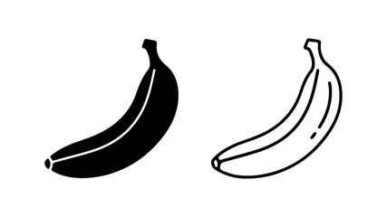 Banana outline and solid shape with transparent background