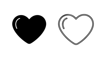 Heart icons with outline and solid fill with transparent background