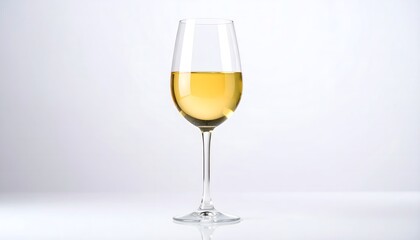 An elegant glass of crisp white wine, isolated on a bright white studio background. Perfect for wine lists, celebrations, or gourmet concepts.