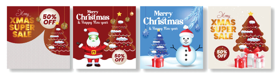 Luxury Christmas and Happy New Year Social Media Template Bundle, Square Flyer, and Poster Design Set for Festive Celebration, Holiday Sale Promotion, and Winter Marketing Collection