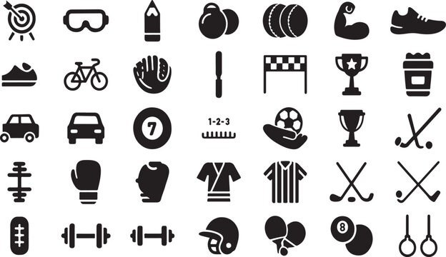 sports icons, game vector, athlete symbol, competition logo, fitness concept, training icon, recreation vector, sport equipment, physical activity, winning concept