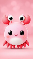 Adorable Pink Crab Cartoon Illustration